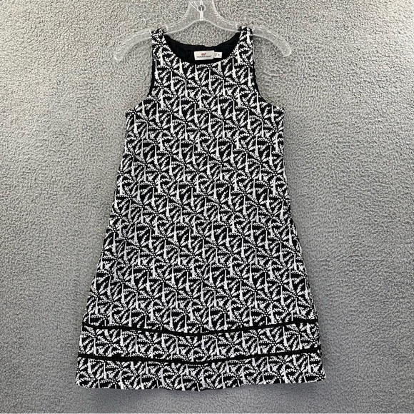Vineyard Vines Allover Palm Cisco Swing Dress Black‎ White 100% Linen Women's 00 - Picture 1 of 9